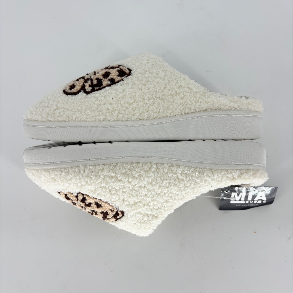 Mia Cozi Bow Slipper Cream Leopard Women Size 6 Faux Fur Loungewear Cozy Warm - Picture 7 of 11